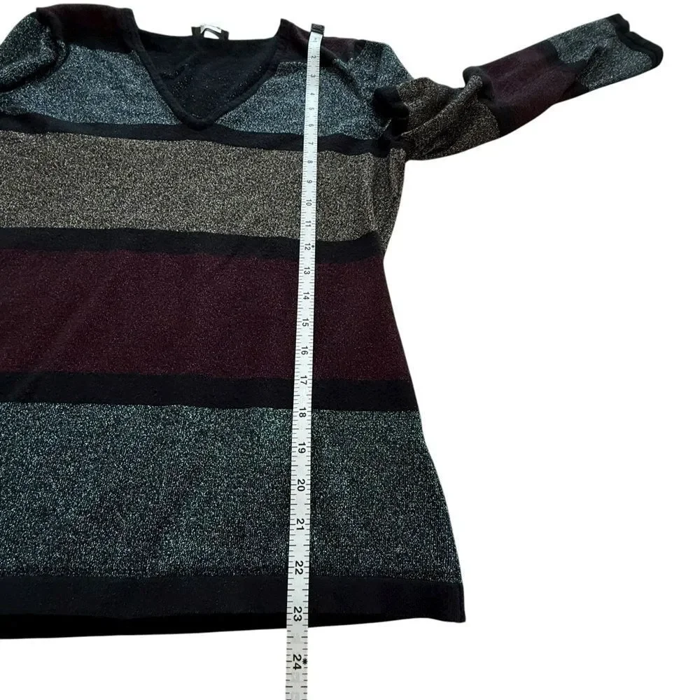 Venus V-Neck Metallic Striped Long Sleeve Sweater